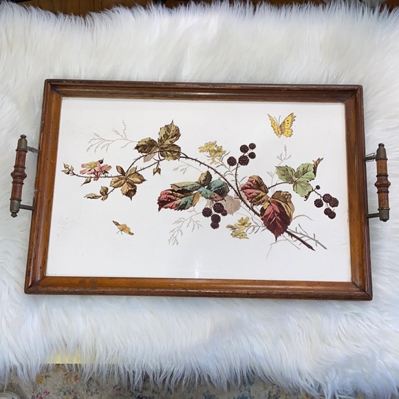 Antique Art Nouveau Tray with Tile Panel and Floral Decoration, 1905s RARE - Picture 1 of 17